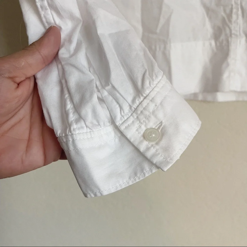 EVERLANE White Long Sleeve Blouse Boxy Fit V Neck - Picture 3 of 5